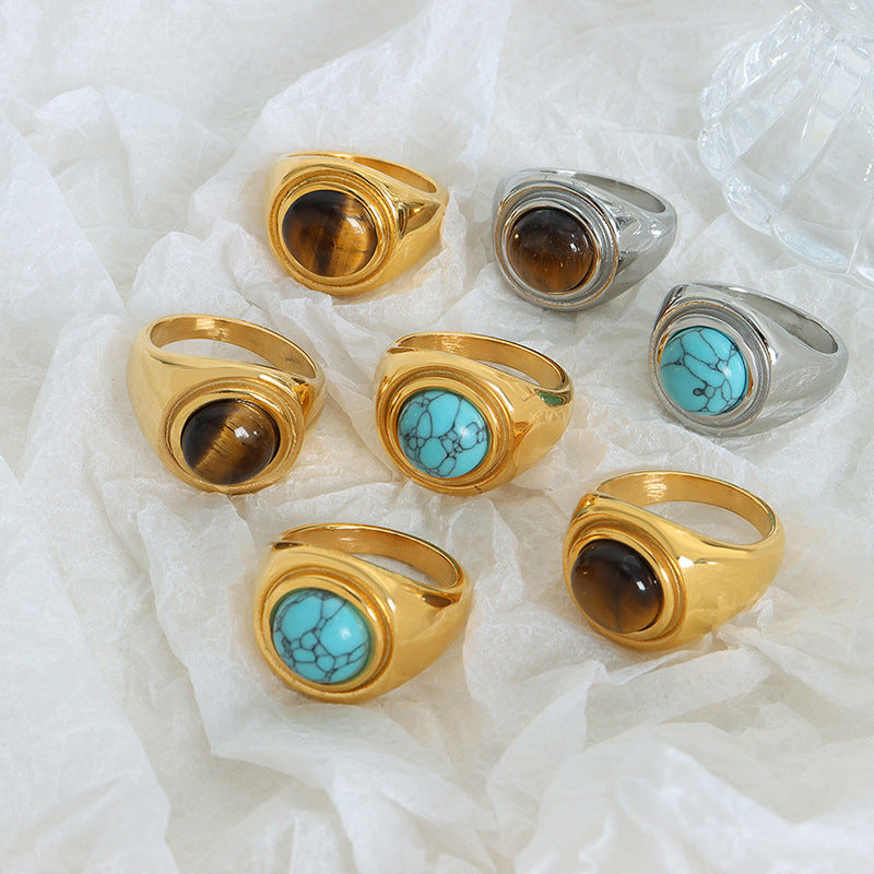 Turquoise Crystal Ring – 316L Stainless Steel