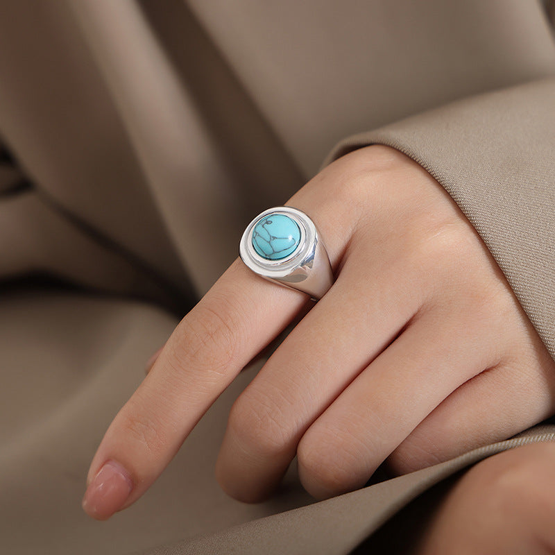Turquoise Crystal Ring – 316L Stainless Steel