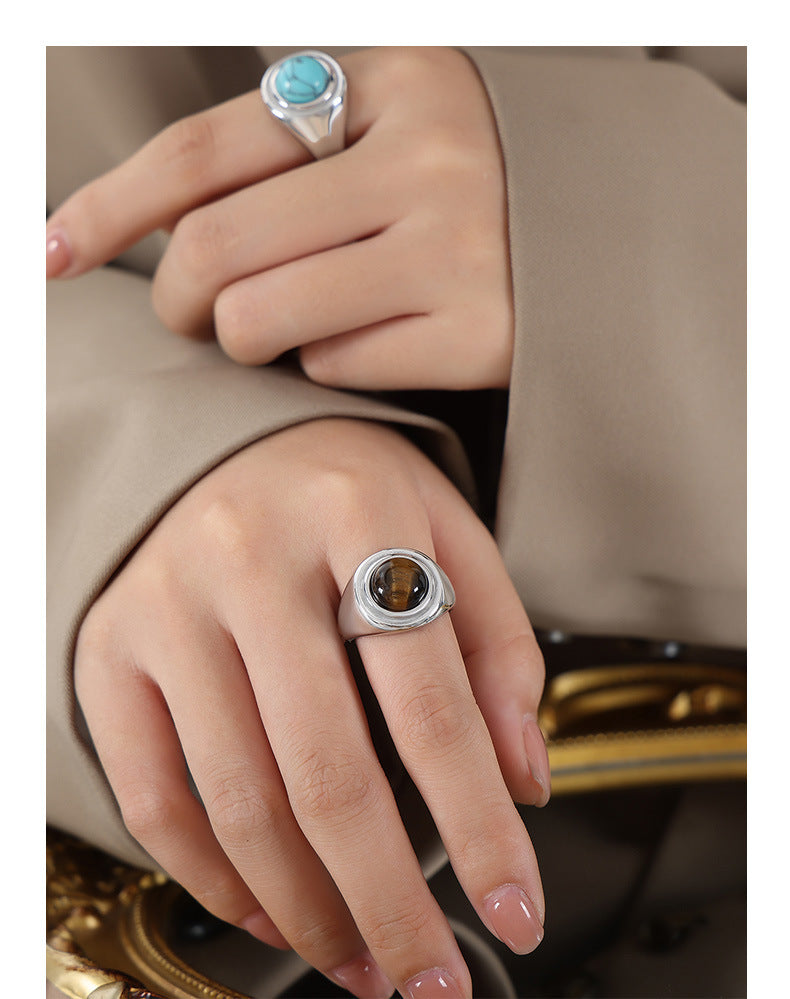 Turquoise Crystal Ring – 316L Stainless Steel