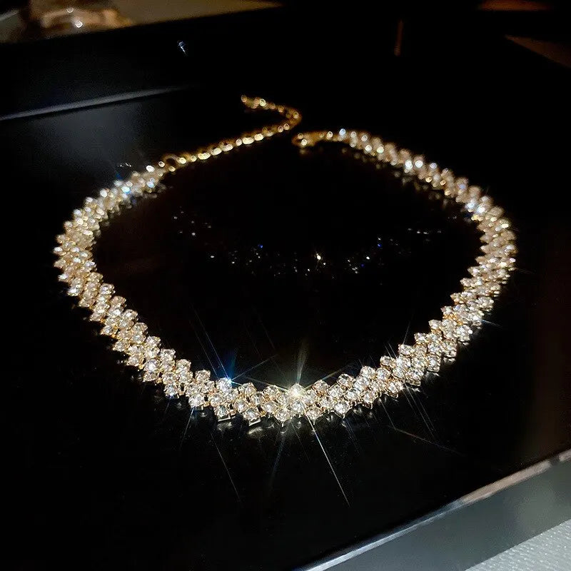 Luxury Full Rhinestone Choker Necklace – Sparkling Geometric Crystal Statement Piece for Women | Wedding, Party & Special Occasion Jewellery