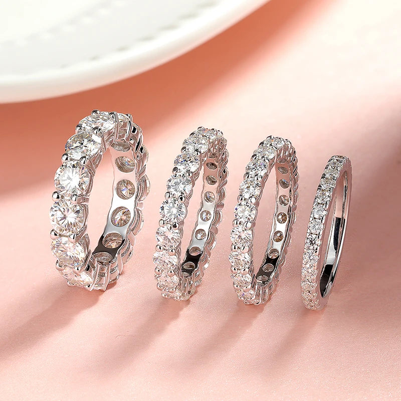 Pandora-Style 925 Sterling Silver Moissanite Eternity Ring | Round Cut 2mm–5mm GRA Certified Wedding Band