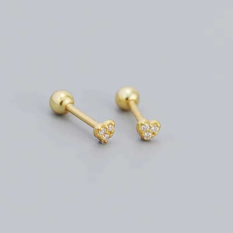 Hypoallergenic Heart Stud Earrings | 925 Sterling Silver Screw-Back Cartilage & Helix Piercing Jewellery for Women & Girls – Everyday Gift UK