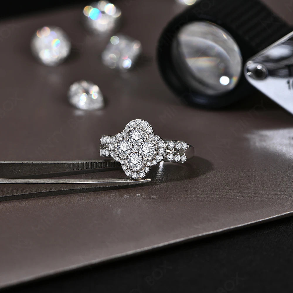 18K Gold Plated 925 Sterling Silver Moissanite Flower Ring | Elegant Women’s Engagement & Gift Jewellery UK