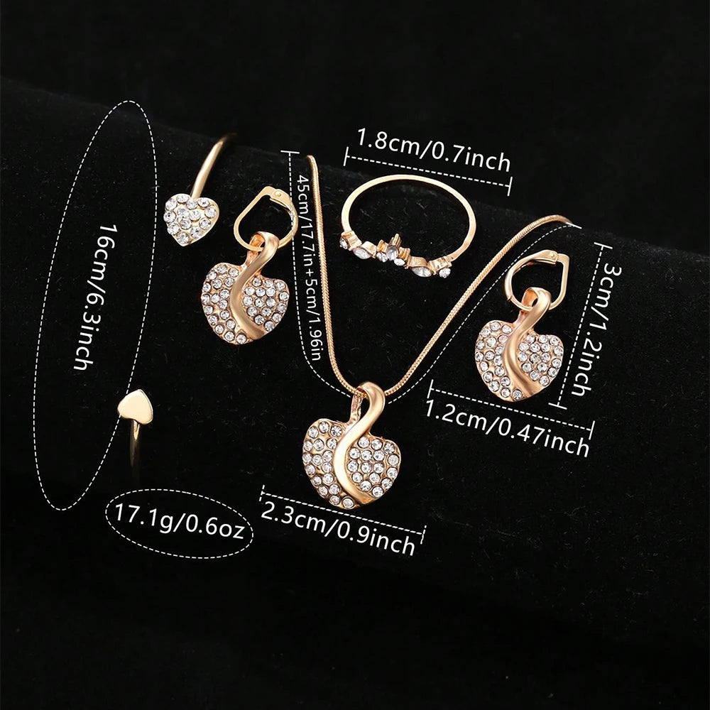 Gold Luxury Women’s Quartz Watch & Jewellery Gift Set – 4-in-1 Elegant Timepiece with Matching Ring, Necklace & Earrings