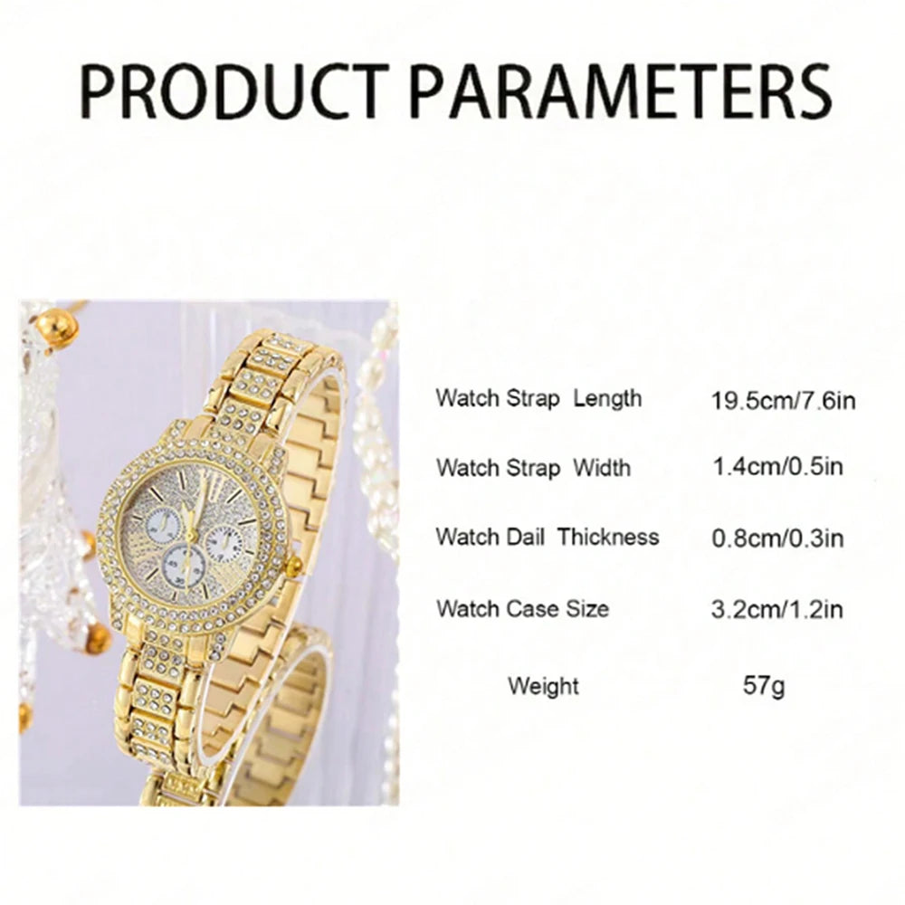 Gold Luxury Women’s Quartz Watch & Jewellery Gift Set – 4-in-1 Elegant Timepiece with Matching Ring, Necklace & Earrings
