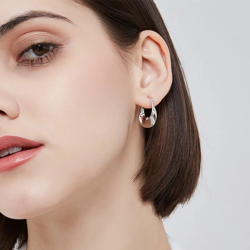 925 Sterling Silver Irregular Hoop Earrings – Gold-Tone Contemporary Design | Elegant Women’s Jewellery Gift UK