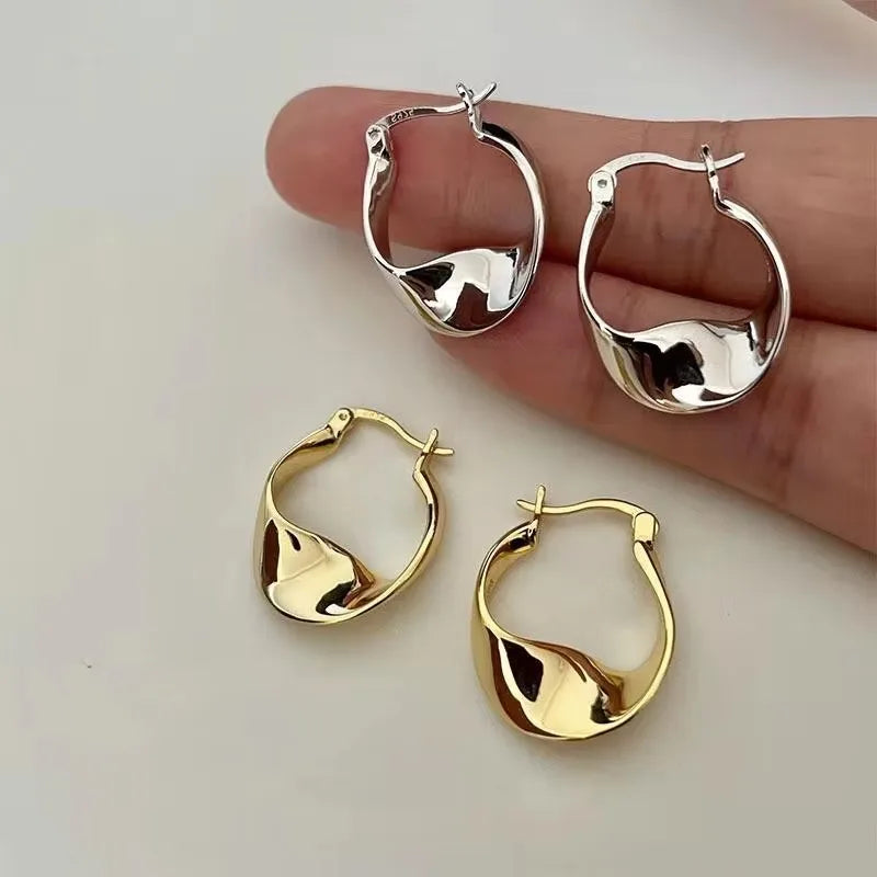 925 Sterling Silver Irregular Hoop Earrings – Gold-Tone Contemporary Design | Elegant Women’s Jewellery Gift UK