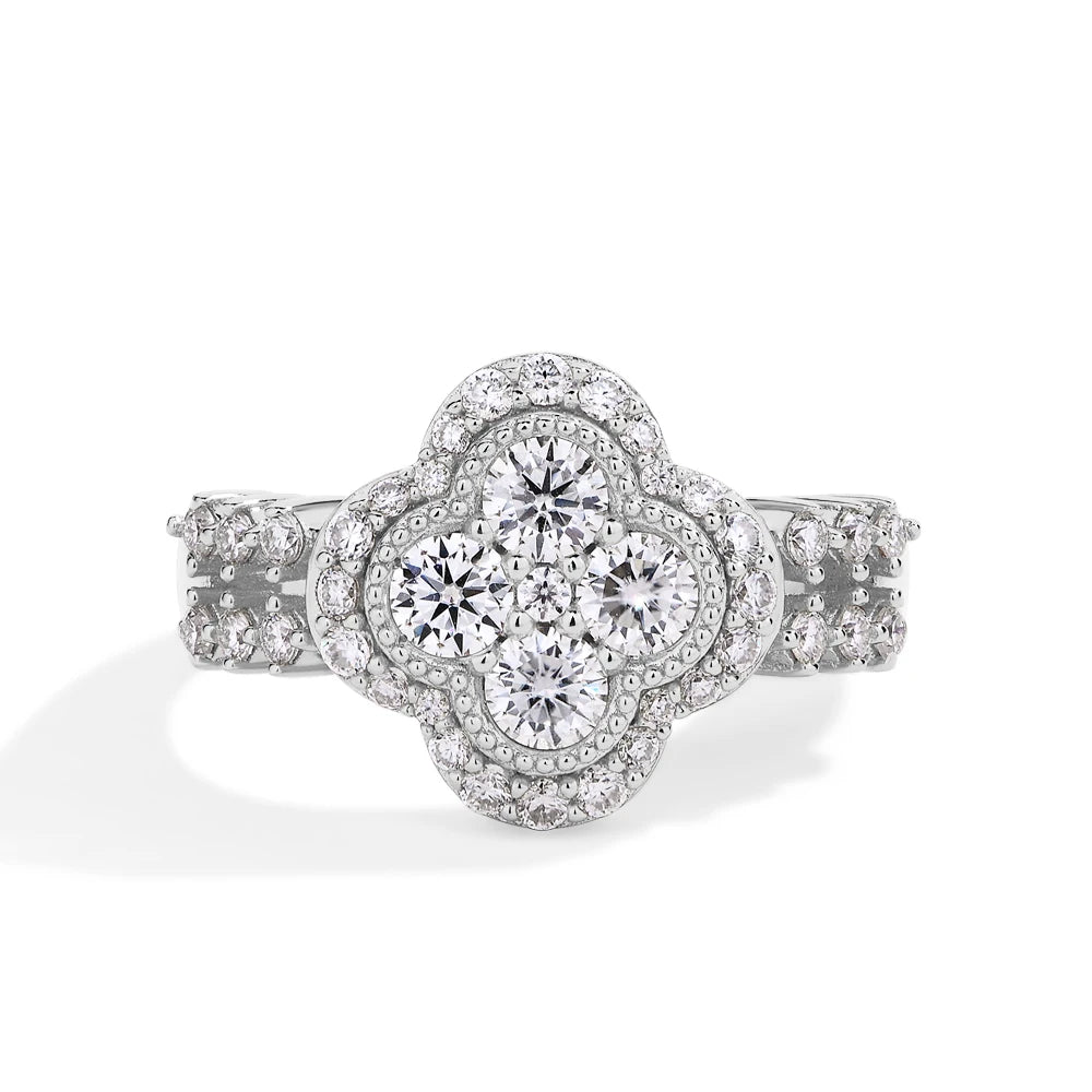 18K Gold Plated 925 Sterling Silver Moissanite Flower Ring | Elegant Women’s Engagement & Gift Jewellery UK