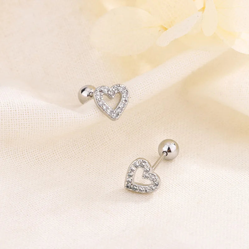 Hypoallergenic Heart Stud Earrings | 925 Sterling Silver Screw-Back Cartilage & Helix Piercing Jewellery for Women & Girls – Everyday Gift UK
