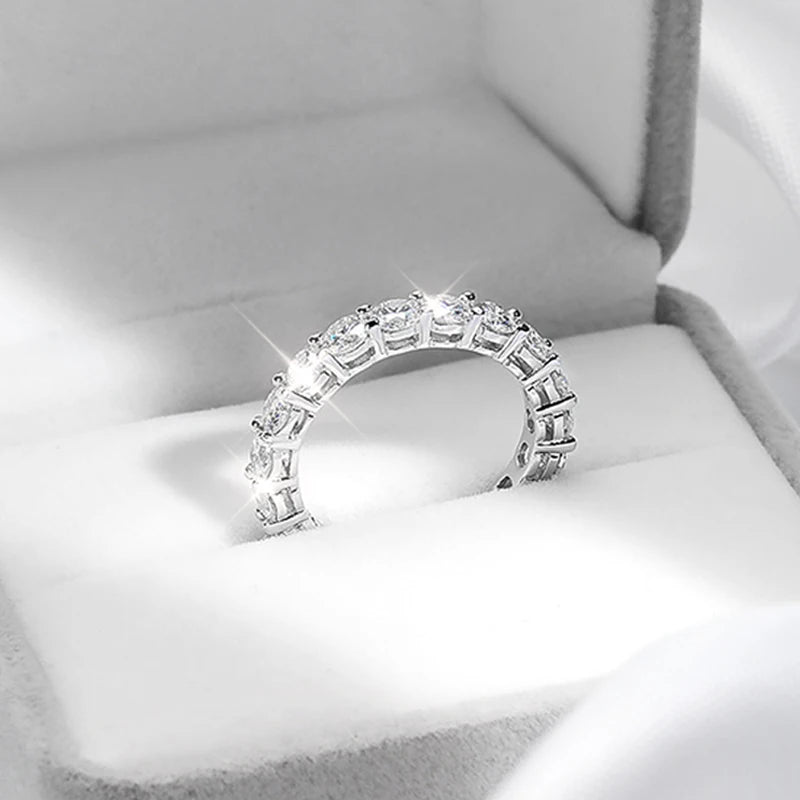 Pandora-Style 925 Sterling Silver Moissanite Eternity Ring | Round Cut 2mm–5mm GRA Certified Wedding Band