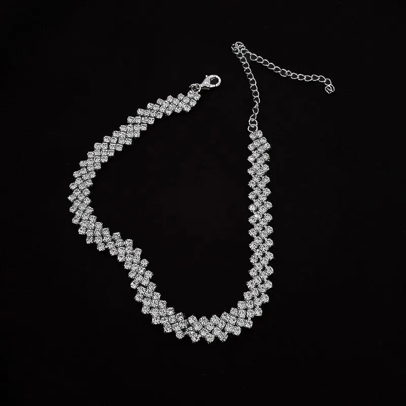 Luxury Full Rhinestone Choker Necklace – Sparkling Geometric Crystal Statement Piece for Women | Wedding, Party & Special Occasion Jewellery