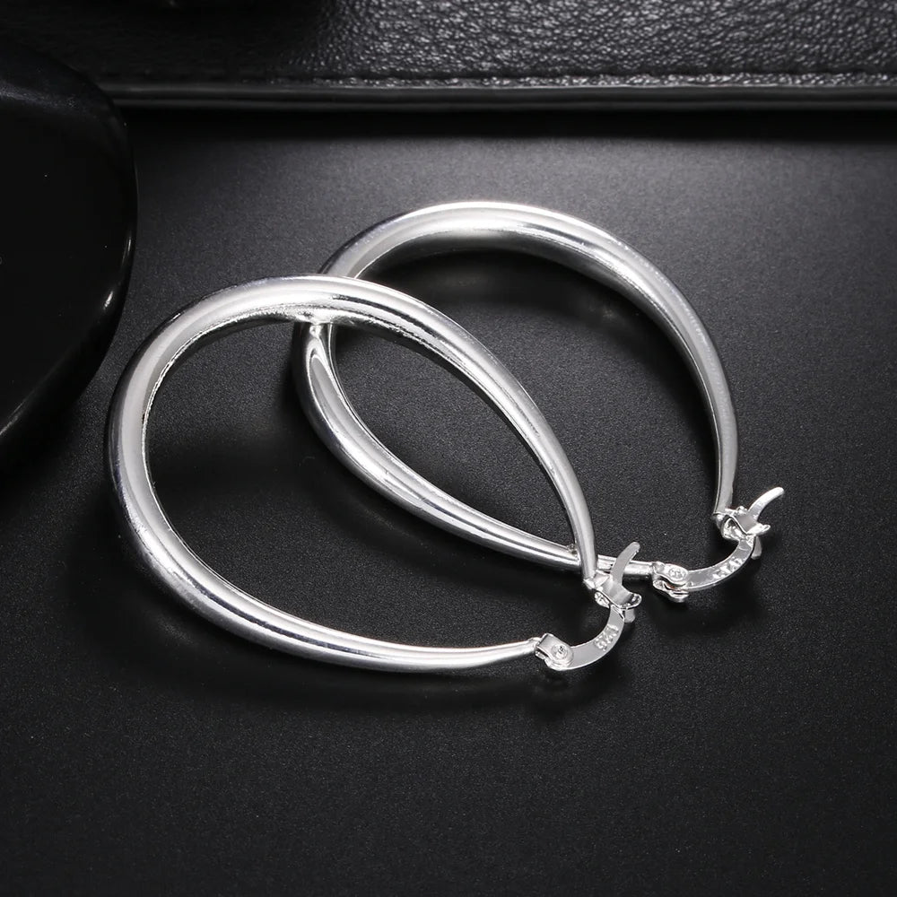 925 Sterling Silver Large Hoop Earrings | 41mm Smooth Polished Hoops for Women – Everyday & Occasion Jewellery UK