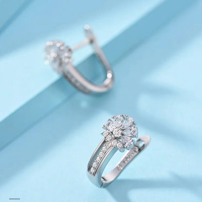 925 Sterling Silver Zircon Crystal Flower Drop Earrings | Elegant 1ct Diamond-Style Women’s Jewellery Gift for Engagement, Wedding & Anniversary UK