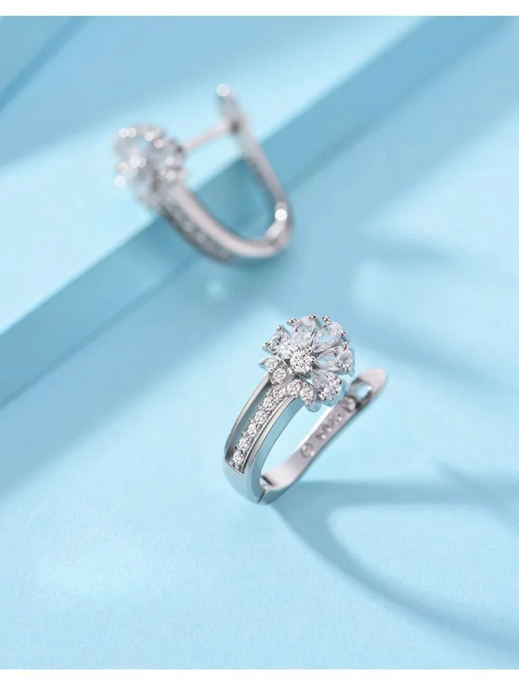 925 Sterling Silver Zircon Crystal Flower Drop Earrings | Elegant 1ct Diamond-Style Women’s Jewellery Gift for Engagement, Wedding & Anniversary UK