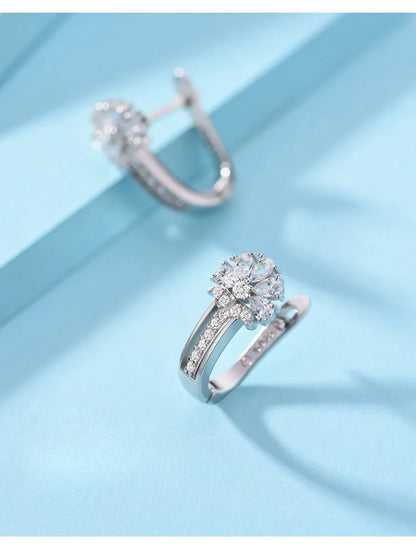 925 Sterling Silver Zircon Crystal Flower Drop Earrings | Elegant 1ct Diamond-Style Women’s Jewellery Gift for Engagement, Wedding & Anniversary UK