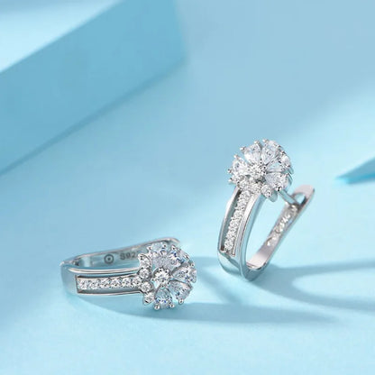 925 Sterling Silver Zircon Crystal Flower Drop Earrings | Elegant 1ct Diamond-Style Women’s Jewellery Gift for Engagement, Wedding & Anniversary UK