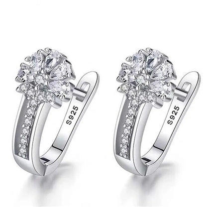 925 Sterling Silver Zircon Crystal Flower Drop Earrings | Elegant 1ct Diamond-Style Women’s Jewellery Gift for Engagement, Wedding & Anniversary UK