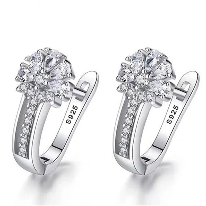 925 Sterling Silver Zircon Crystal Flower Drop Earrings | Elegant 1ct Diamond-Style Women’s Jewellery Gift for Engagement, Wedding & Anniversary UK