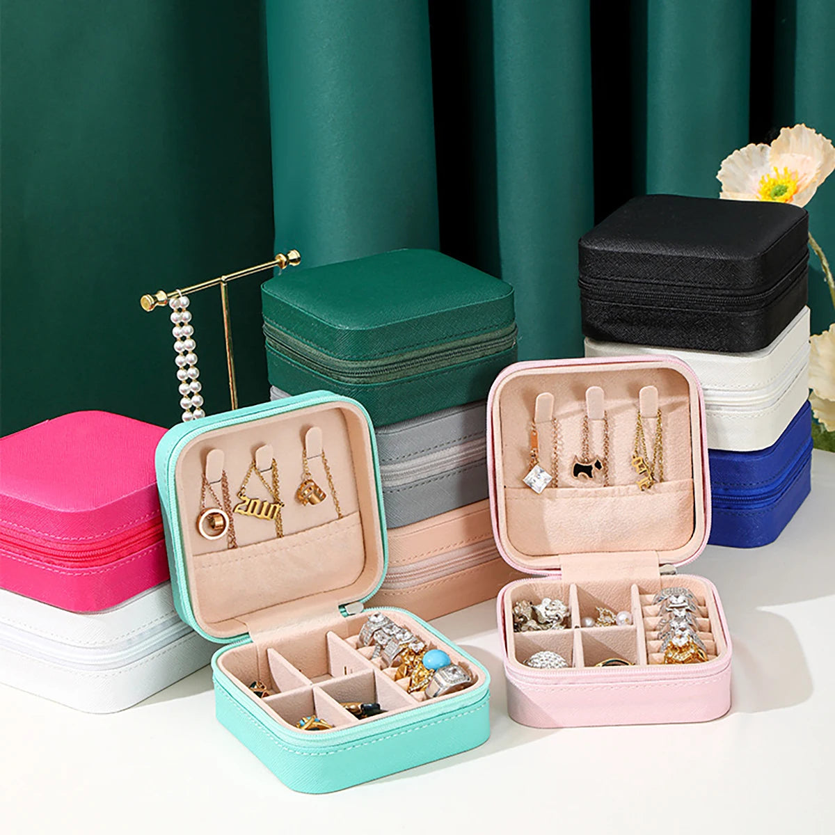 A portable organizer for travel jewelry boxes, storage bags, rings, earrings, necklaces, and bracelets - the perfect gift for women