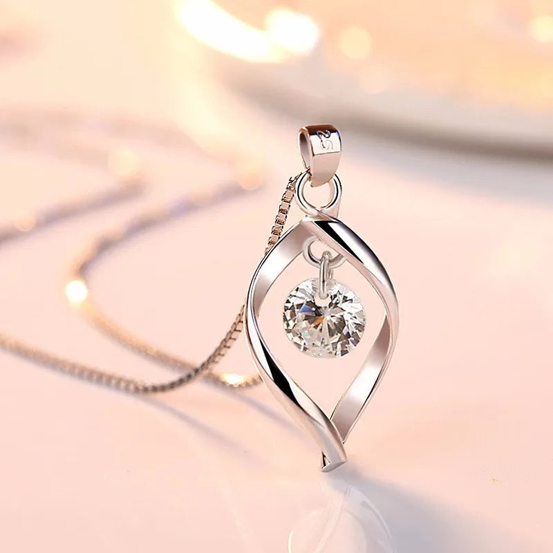 3pcs Necklace & Earrings Set | Twisted Glass Diamond with Venice Chain – White Gold & 925 Silver Finish Jewellery