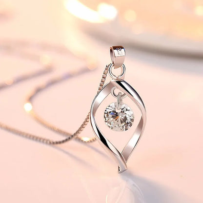 3pcs Necklace & Earrings Set | Twisted Glass Diamond with Venice Chain – White Gold & 925 Silver Finish Jewellery