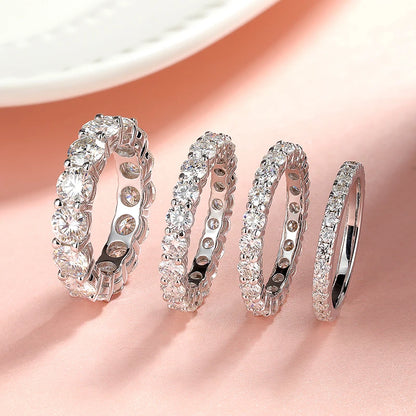 Pandora-Style 925 Sterling Silver Moissanite Eternity Ring | Round Cut 2mm–5mm GRA Certified Wedding Band