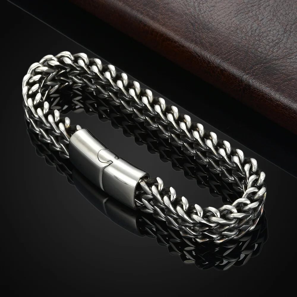 Stainless Steel Braided Magnetic Bracelet | Double Row Fish Scale Keel Chain – Durable Unisex Fashion Jewellery