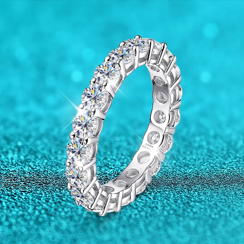 Pandora-Style 925 Sterling Silver Moissanite Eternity Ring | Round Cut 2mm–5mm GRA Certified Wedding Band