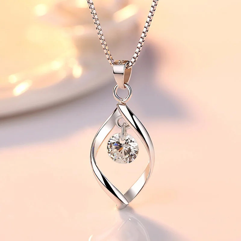 3pcs Necklace & Earrings Set | Twisted Glass Diamond with Venice Chain – White Gold & 925 Silver Finish Jewellery