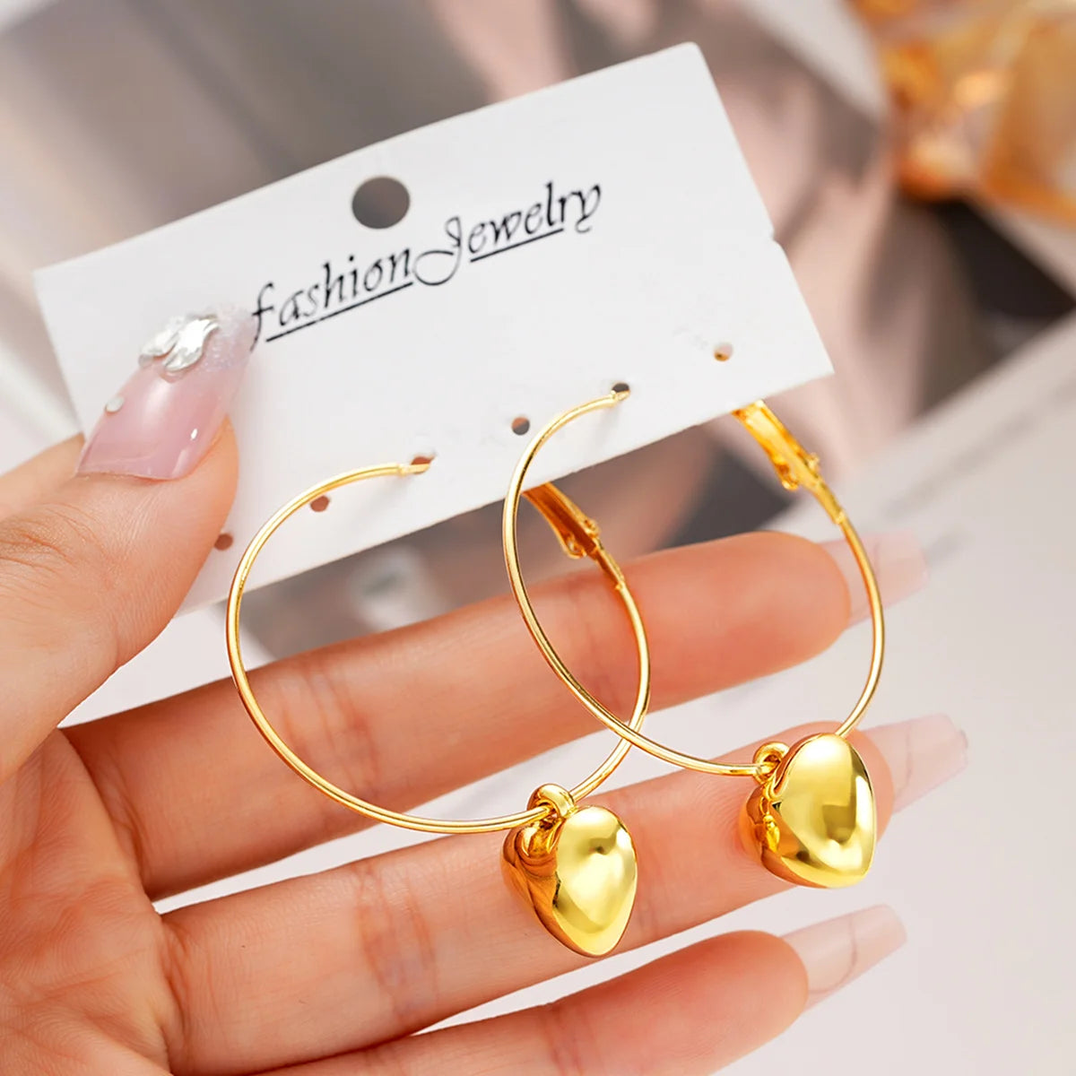 Heart-Shaped Pendant Hollow Hoop Earrings - Fashion Alloy Jewelry for Women-Luxury Style for Date Nights and Vacations