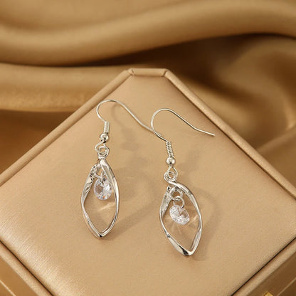 3pcs Necklace & Earrings Set | Twisted Glass Diamond with Venice Chain – White Gold & 925 Silver Finish Jewellery