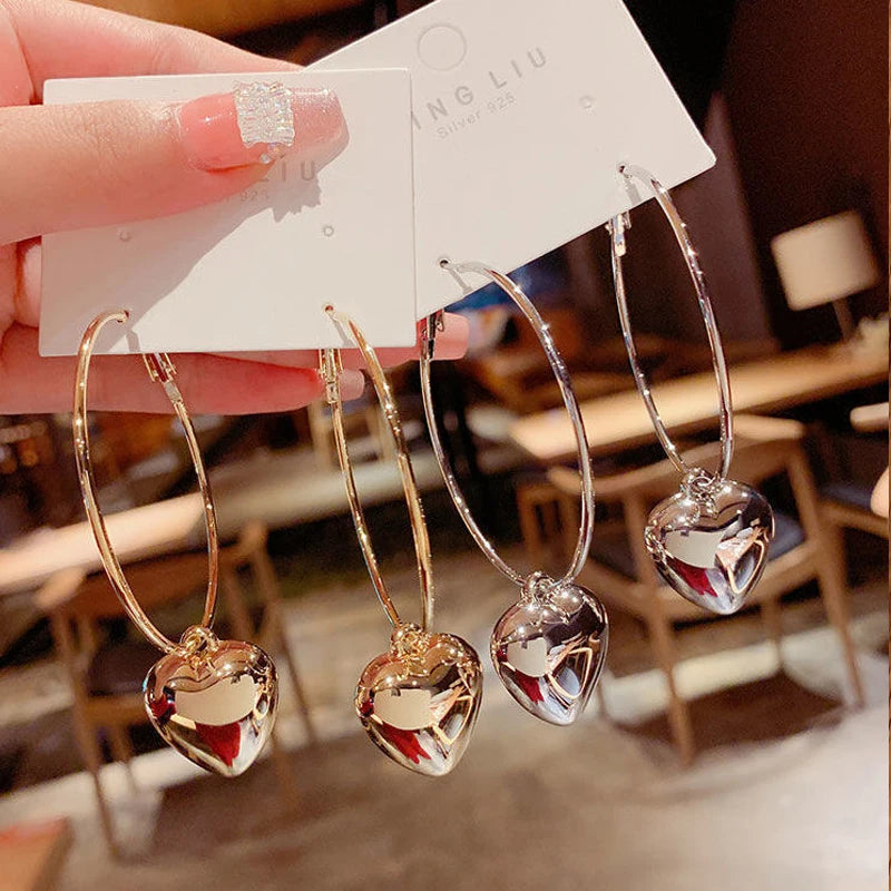 Heart-Shaped Pendant Hollow Hoop Earrings - Fashion Alloy Jewelry for Women-Luxury Style for Date Nights and Vacations