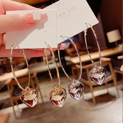 Heart-Shaped Pendant Hollow Hoop Earrings - Fashion Alloy Jewelry for Women-Luxury Style for Date Nights and Vacations