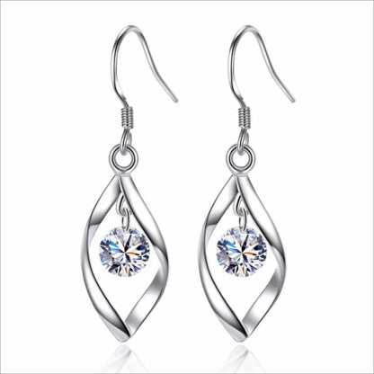 3pcs Necklace & Earrings Set | Twisted Glass Diamond with Venice Chain – White Gold & 925 Silver Finish Jewellery
