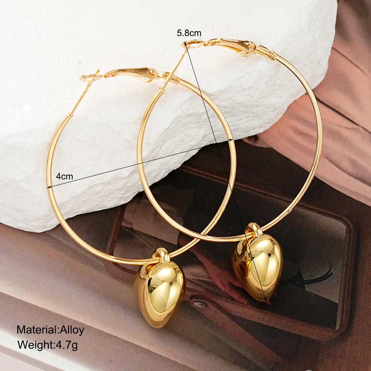 Heart-Shaped Pendant Hollow Hoop Earrings - Fashion Alloy Jewelry for Women-Luxury Style for Date Nights and Vacations