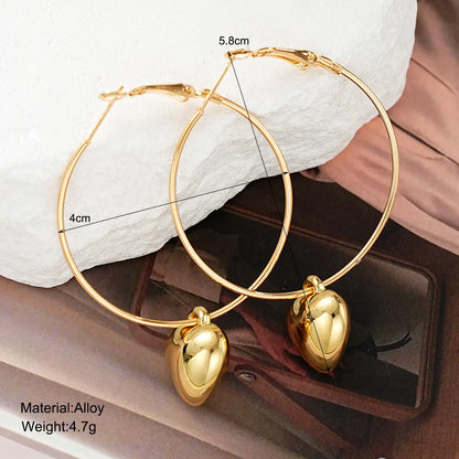 Heart-Shaped Pendant Hollow Hoop Earrings - Fashion Alloy Jewelry for Women-Luxury Style for Date Nights and Vacations