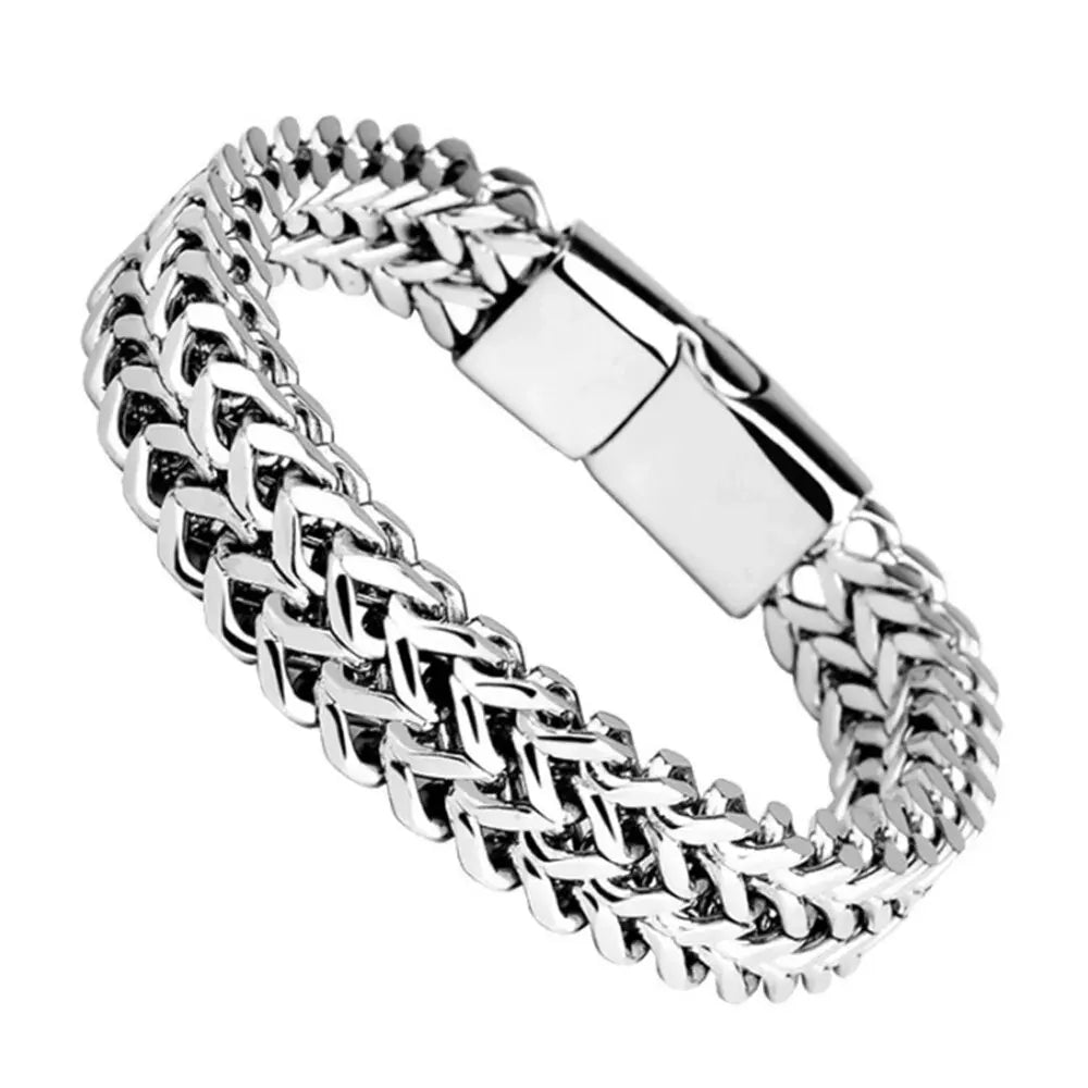 Stainless Steel Braided Magnetic Bracelet | Double Row Fish Scale Keel Chain – Durable Unisex Fashion Jewellery
