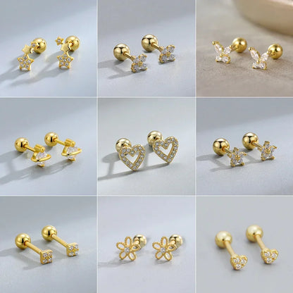 Hypoallergenic Heart Stud Earrings | 925 Sterling Silver Screw-Back Cartilage & Helix Piercing Jewellery for Women & Girls – Everyday Gift UK