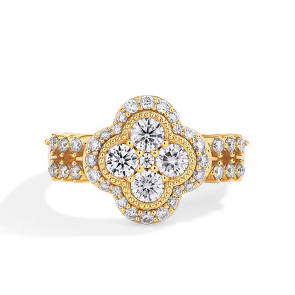 18K Gold Plated 925 Sterling Silver Moissanite Flower Ring | Elegant Women’s Engagement & Gift Jewellery UK