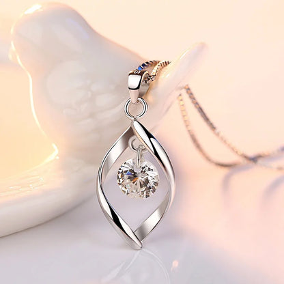 3pcs Necklace & Earrings Set | Twisted Glass Diamond with Venice Chain – White Gold & 925 Silver Finish Jewellery