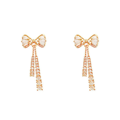 Fashion Zircon Bow Earrings Acrylic Crystal Tassel Earrings For Women Fashion Party Jewelry Trendy Accessories Gifts