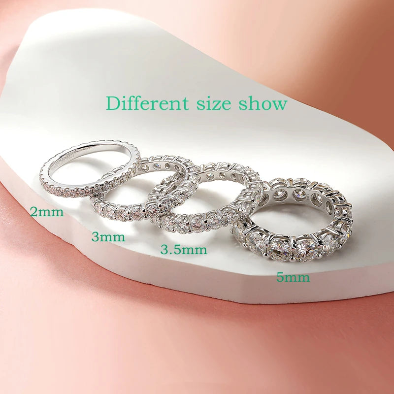 Pandora-Style 925 Sterling Silver Moissanite Eternity Ring | Round Cut 2mm–5mm GRA Certified Wedding Band
