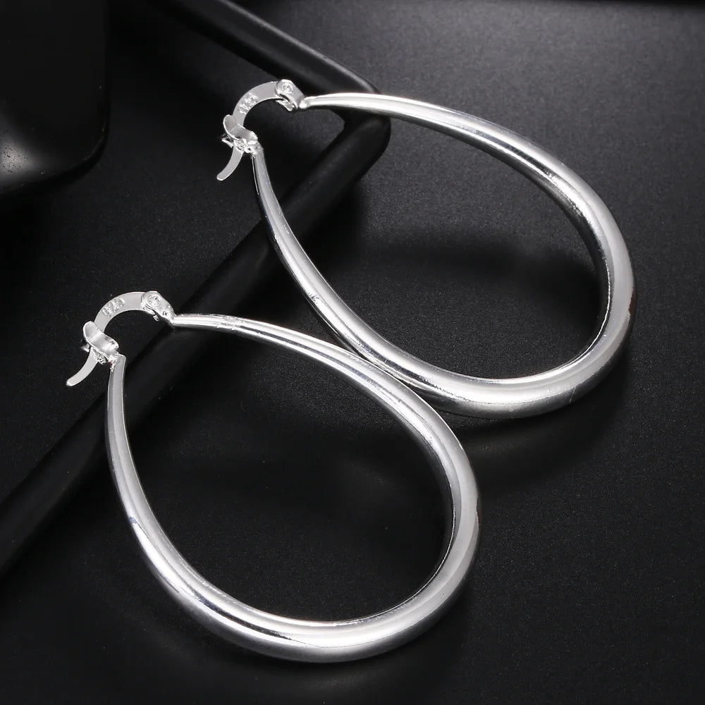 925 Sterling Silver Large Hoop Earrings | 41mm Smooth Polished Hoops for Women – Everyday & Occasion Jewellery UK
