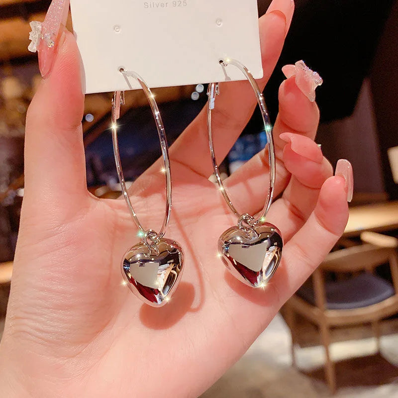Heart-Shaped Pendant Hollow Hoop Earrings - Fashion Alloy Jewelry for Women-Luxury Style for Date Nights and Vacations