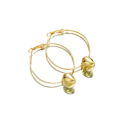 Heart-Shaped Pendant Hollow Hoop Earrings - Fashion Alloy Jewelry for Women-Luxury Style for Date Nights and Vacations
