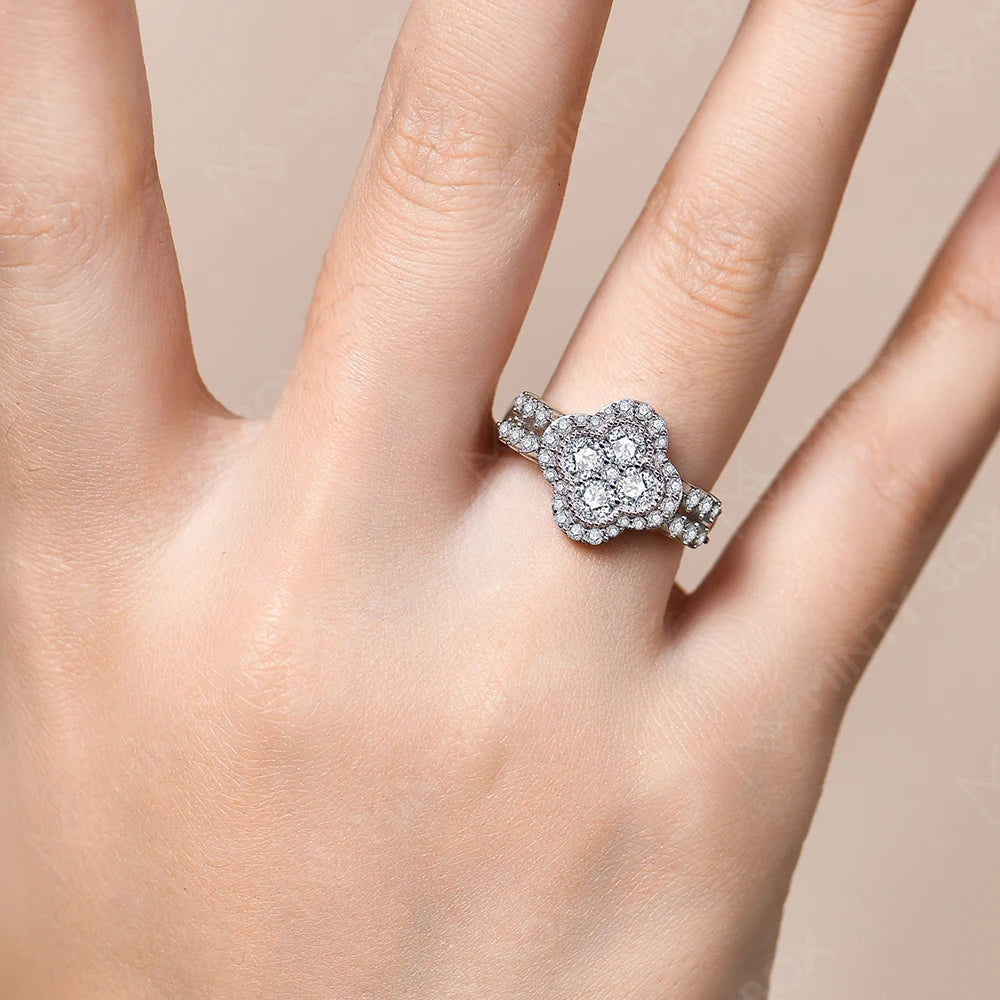 18K Gold Plated 925 Sterling Silver Moissanite Flower Ring | Elegant Women’s Engagement & Gift Jewellery UK