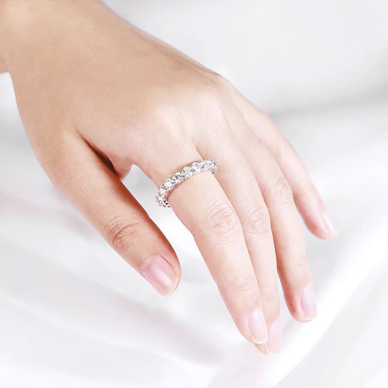 Pandora-Style 925 Sterling Silver Moissanite Eternity Ring | Round Cut 2mm–5mm GRA Certified Wedding Band