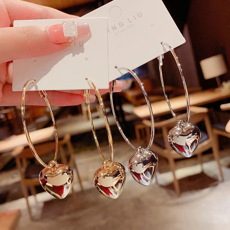 Heart-Shaped Pendant Hollow Hoop Earrings - Fashion Alloy Jewelry for Women-Luxury Style for Date Nights and Vacations