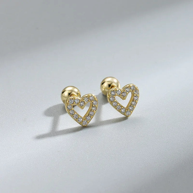 Hypoallergenic Heart Stud Earrings | 925 Sterling Silver Screw-Back Cartilage & Helix Piercing Jewellery for Women & Girls – Everyday Gift UK
