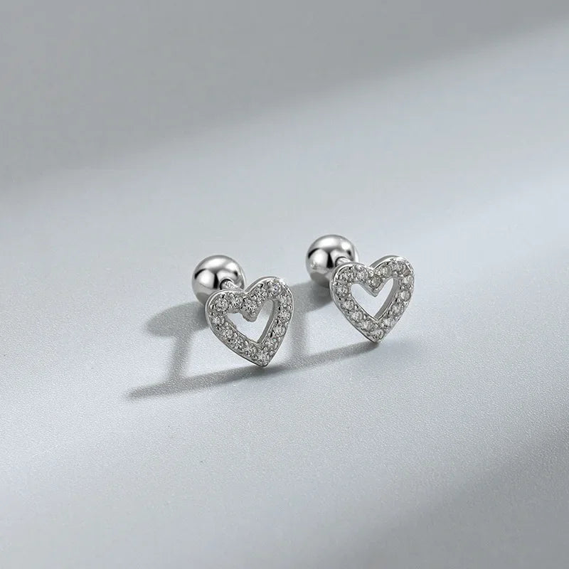 Hypoallergenic Heart Stud Earrings | 925 Sterling Silver Screw-Back Cartilage & Helix Piercing Jewellery for Women & Girls – Everyday Gift UK